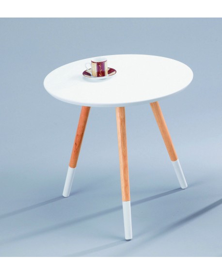TAVOLINO TONDO PIANO BIANCO GAMBE NATURALI48x48x46