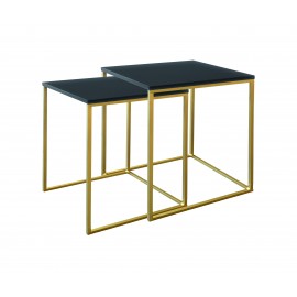 SET 2 TAVOLINI TOP VETRO NERO E OTTONE40x40x42