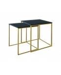 SET 2 TAVOLINI TOP VETRO NERO E OTTONE40x40x42