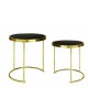 SET 2 TAVOLINI TONDI TOP NETRO NERO E OTTONE50x50x50