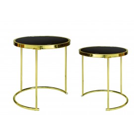 SET 2 TAVOLINI TONDI TOP NETRO NERO E OTTONE50x50x50