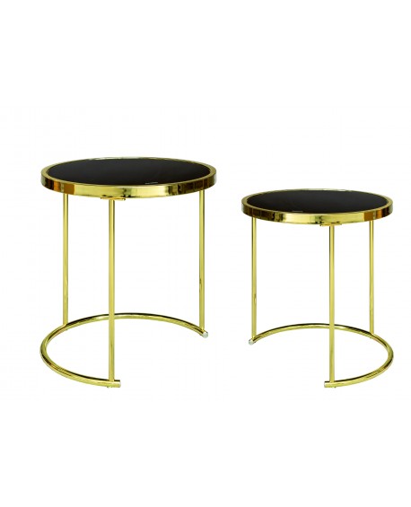 SET 2 TAVOLINI TONDI TOP NETRO NERO E OTTONE50x50x50