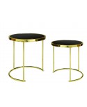 SET 2 TAVOLINI TONDI TOP NETRO NERO E OTTONE50x50x50