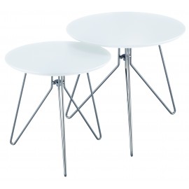 SET 2 TAVOLINI TOP BIANCO GAMBE ACCIAIO SATINATO48x48x45