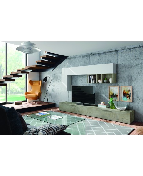 PARETE ATTREZZATA BIANCO E CEMENTO260x42x122