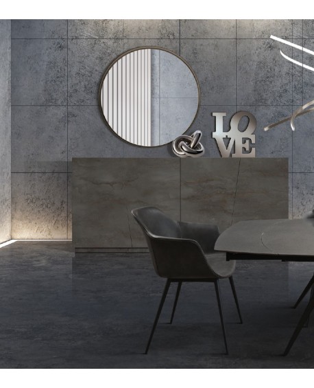 Tavolo allungabile rotante 120x90 con 2 all. cm. 30 base metallo piano grigio graffite