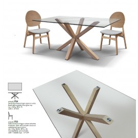 Tavolo fisso 160x90 base in legno e piano in vetro