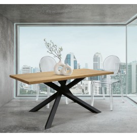 Tavolo fisso 250x100 sp. 4 base metallo e piano finitura rovere