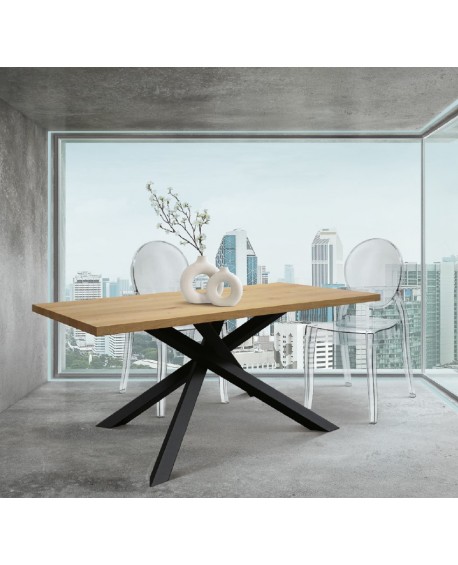 Tavolo fisso 180x90 sp. 4 base metallo e piano finitura rovere