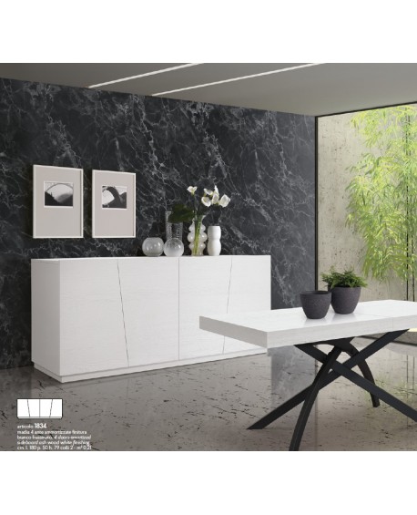 CREDENZA MADIA 4 ante ammortizzate 180x50 finitura bianco frassinato