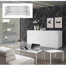 Tavolino quadrato 55x55 struttura metallo e piano bianco frassinato