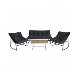Set KYOTO 4 pz. in polyrattan COLOR BAMBOO con cuscini colore NERO IN ESAURIMENTO