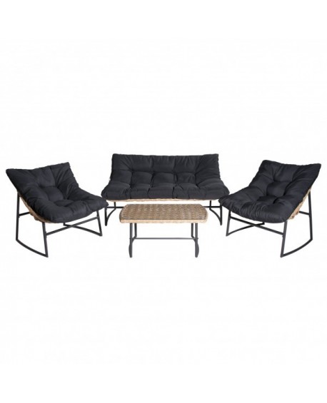 Set KYOTO 4 pz. in polyrattan COLOR BAMBOO con cuscini colore NERO IN ESAURIMENTO