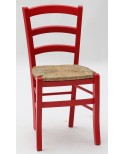 Sedia con fondino paglia, Anilina Rosso   L.43 H.88 P.42 HS.47