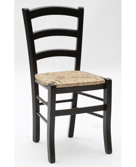 Sedia con fondino paglia, Anilina Nero   L.43 H.88 P.42 HS.47