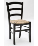 Sedia con fondino paglia, Anilina Nero   L.43 H.88 P.42 HS.47