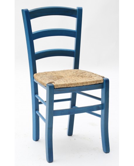 Sedia con fondino paglia, Anilina Blu   L.43 H.88 P.42 HS.47