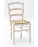 Sedia con fondino paglia, Anilina Bianco   L.43 H.88 P.42 HS.47