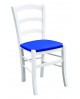 Sedia laccato bianco con fondino ecopelle bluL.43 H.88 P.42 HS.47