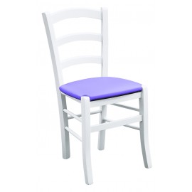 Sedia laccato bianco con fondino ecopelle lillaL.43 H.88 P.42 HS.47