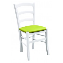 Sedia laccato bianco con fondino ecopelle lime                                L.43 H.88 P.42 HS.47