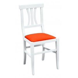 Sedia laccato bianco con fondino ecopelle arancioneL.46 H.90 P.44 HS.48