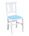 Sedia laccato bianco con fondino ecopelle azzurro
L.46 H.90 P.44 HS.48