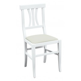 Sedia laccato bianco con fondino ecopelle cremaL.46 H.90 P.44 HS.48