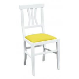 Sedia laccato bianco con fondino ecopelle gialloL.46 H.90 P.44 HS.48