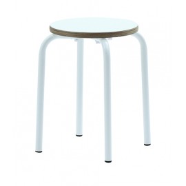 Sgabello  SCUOLA  fusto metallo Bianco e piano melaminico Bianco    L.32 H.46,5 P.32