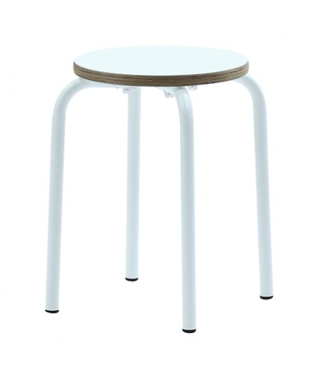 Sgabello  SCUOLA  fusto metallo Bianco e piano melaminico Bianco    L.32 H.46,5 P.32