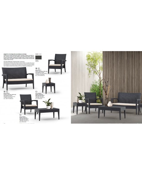 Poltrona Polipropilene effetto rattan color antracite L.72 H.89 P.76 HS.43 completo di cuscino