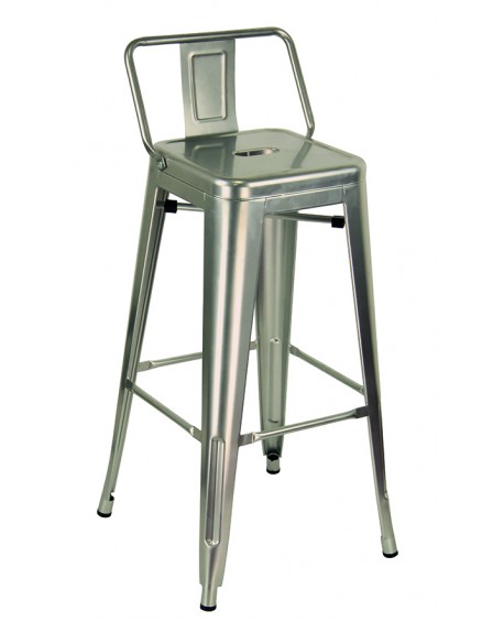 Sgabello metallo con schienale, col. Acciaio Specchiato                             L.43 H.94 P.43 HS.76