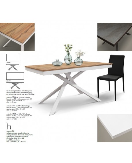Tavolo allungabile 140x80 con 1 all. cm. 60 base metallo e piano finitura rovere rustico