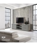 Base tv 2 ante ammortizzate e 2 vani 160x45 struttura grigio cemento e piano finitura bianco statuario
