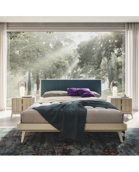 Letto con testata imbottita blu (rete 180x200 esclusa)