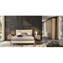 Letto con testata imbottita beige (rete 180x200 esclusa)