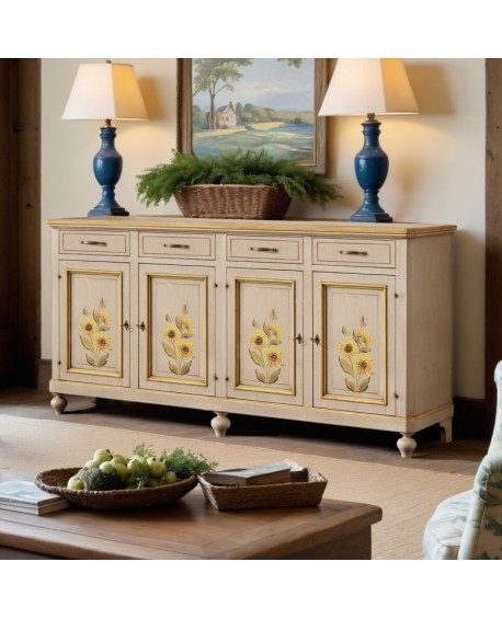 CREDENZA IN LEGNO MASSELLO DECORATA A MANO VARI COLORI E DECORI