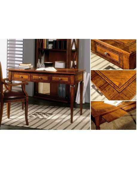 SCRIVANIA INTARSIATA 3 CASSETTI CON TIRETTI L.120 H.80 P.70