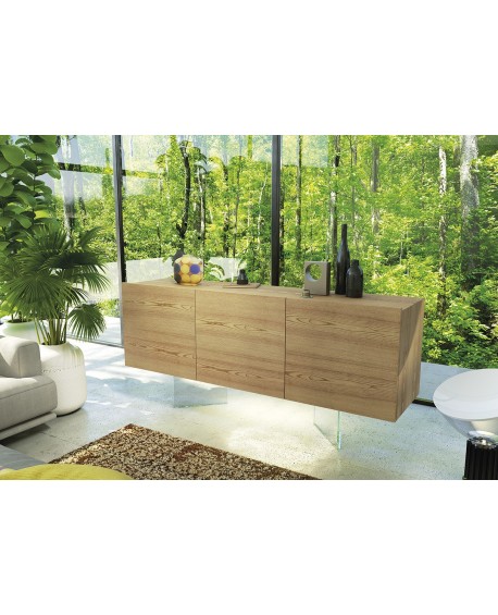 Credenza tre ante liscie in listellare frassino