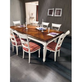 TAVOLO RETTANGOLARE INTARSIATO BICOLORE LEGNO MASSELLO