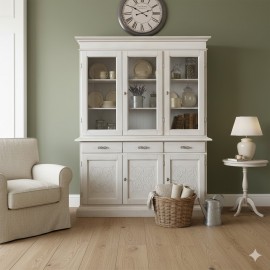 CREDENZA VETRINA BASE + ALZATA legno massello vari colori  L. 160 P 45 H 205