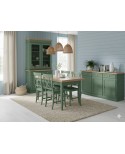 SALA COMPLETA VETRINA CREDENZA TAVOLO 4 SEDIE VARI COLORI LEGNO MASSELLO