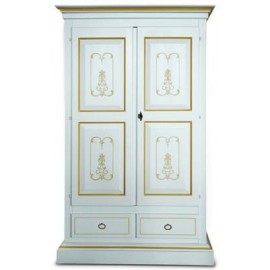 ARMADIO 2 ANTE LACCATO BIANCO LEGNO MASSELLO FILO OCRA