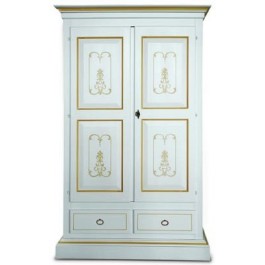 ARMADIO 2 ANTE LACCATO BIANCO LEGNO MASSELLO FILO OCRA